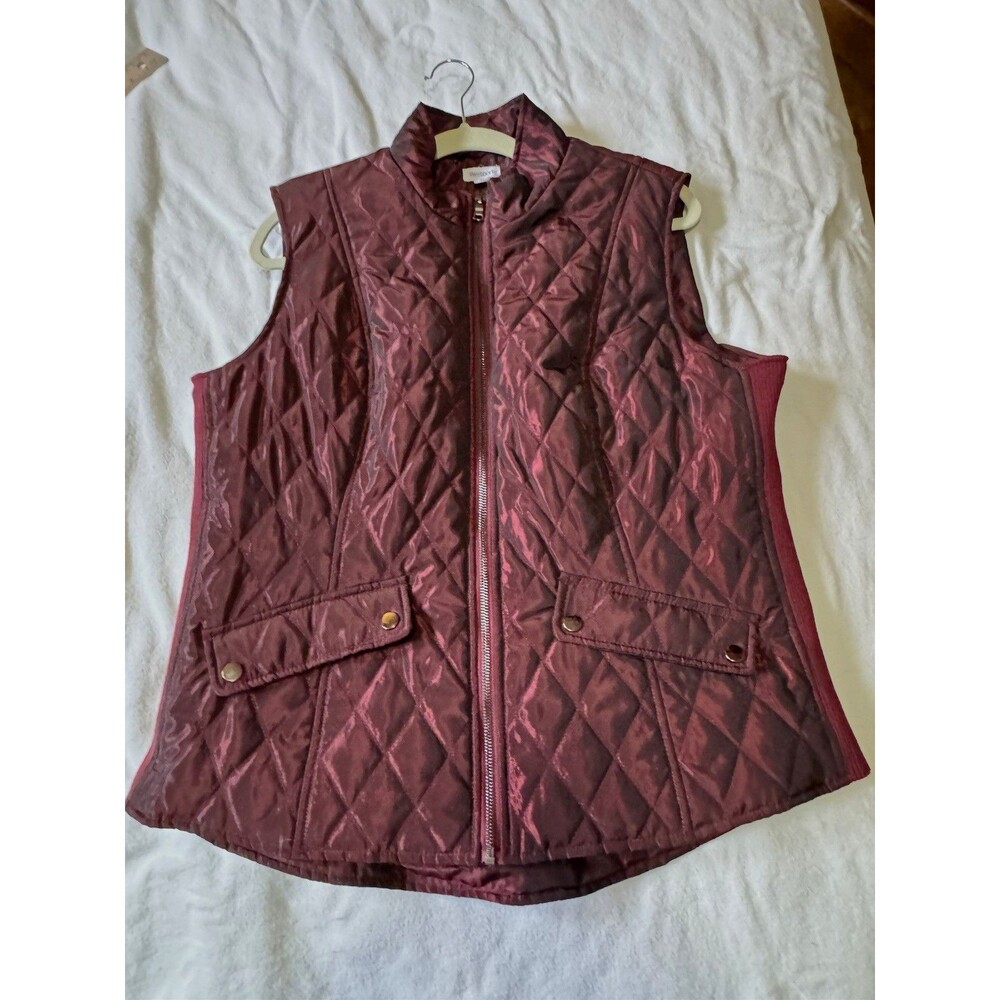 Westport Women’s Burgundy Quilted Zip Front Vest Stand-Up Collar Size XL